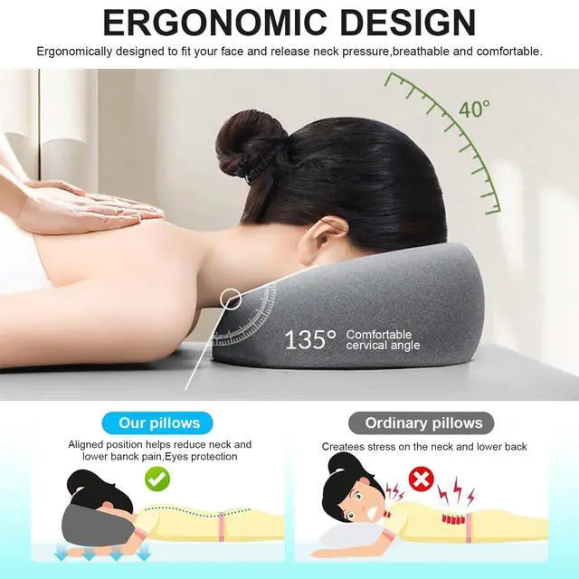 Alt view image 6 of 7 - Face Down Pillow Massage Headrest for Bed Ergonomic Memory Foam Massage Pillow Face Down for Sleeping,Spa, Napping & Skincare, Eye Surgery Recovery,Relieves Neck Pain,etc