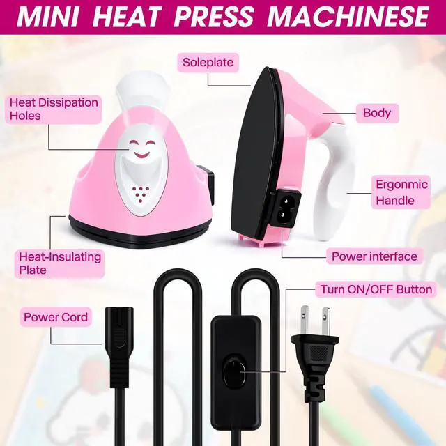 Alt view image 6 of 7 - Mini Craft Iron Mini Heat Press Small Iron Portable Handy Travel Heat Iron-on for Transfers,Clothes,Crafts,Patches,DIY
