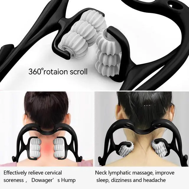 Alt view image 2 of 6 - HaSeftni Neck Massager, Upgrade 6 Balls Massage Point Roller Massager for Pain Relief Handheld Tool Suitable Legs Waist and Shoulder Relaxer - Black