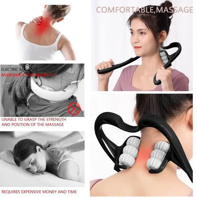 Alt view image 5 of 6 - HaSeftni Neck Massager, Upgrade 6 Balls Massage Point Roller Massager for Pain Relief Handheld Tool Suitable Legs Waist and Shoulder Relaxer - Black