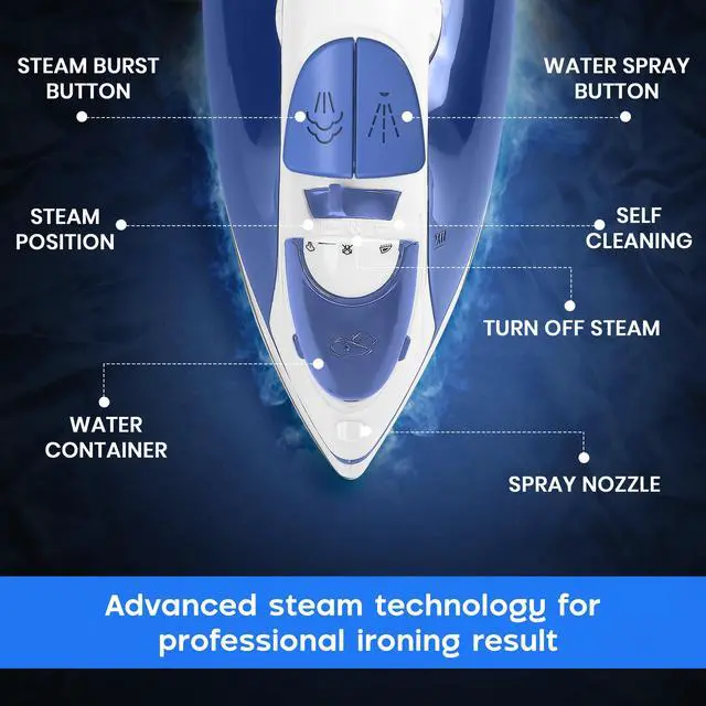 Alt view image 3 of 7 - Steam Iron for Clothes - Non-Stick Soleplate - 1200W Clothes Iron - Textile Iron 2.3 meter Long Cord Adjustable Thermostat Control, Overheat Safety Protection & Variable Steam Control Blue
