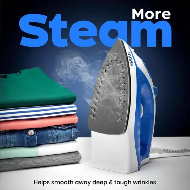 Alt view image 6 of 7 - Steam Iron for Clothes - Non-Stick Soleplate - 1200W Clothes Iron - Textile Iron 2.3 meter Long Cord Adjustable Thermostat Control, Overheat Safety Protection & Variable Steam Control Blue