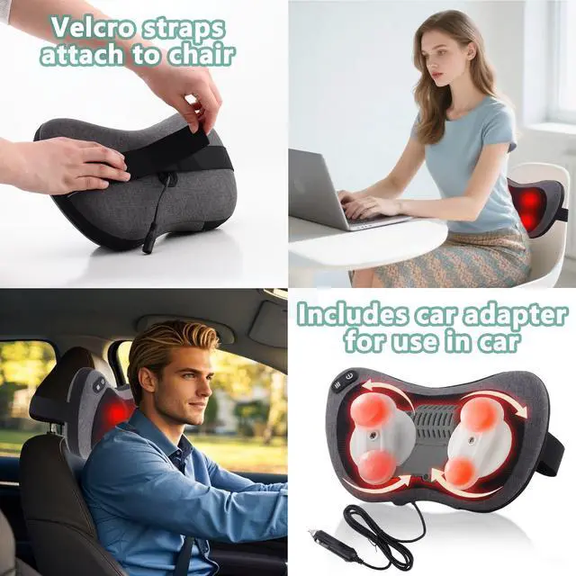 Alt view image 5 of 7 - Shiatsu Neck and Back Massager with Heat - Deep Tissue Massage Pillow for Neck, Back & Shoulders Pain Relief, Ergonomic Design Electric Massager for Home, Car, Office Use, Gray