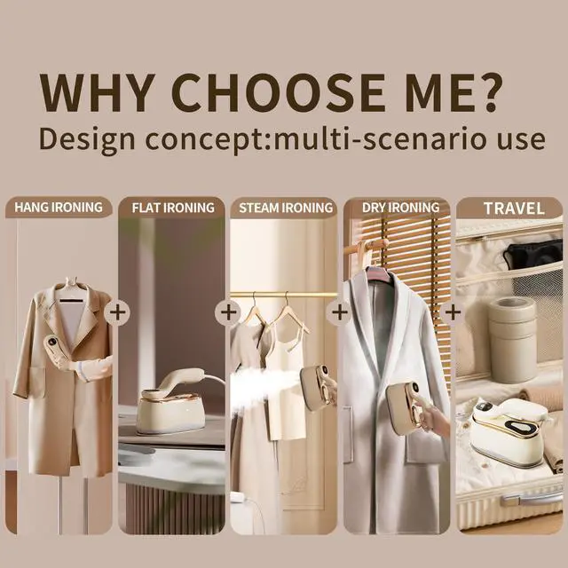 Alt view image 2 of 7 - Portable Clothes Steamer 175x80mm Ceramic Glaze Panel Iron LCD 220ml Water Tank 1200W&15s Fast Heat Up 4-speed Steamer for Clothes of all Fabrics Dry&Wet Iron for Home Travel Business Trip