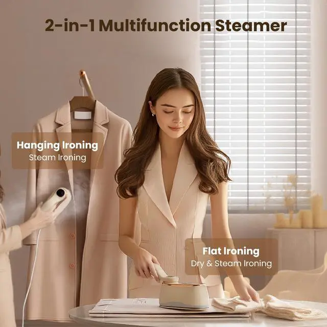 Alt view image 5 of 7 - Portable Clothes Steamer 175x80mm Ceramic Glaze Panel Iron LCD 220ml Water Tank 1200W&15s Fast Heat Up 4-speed Steamer for Clothes of all Fabrics Dry&Wet Iron for Home Travel Business Trip