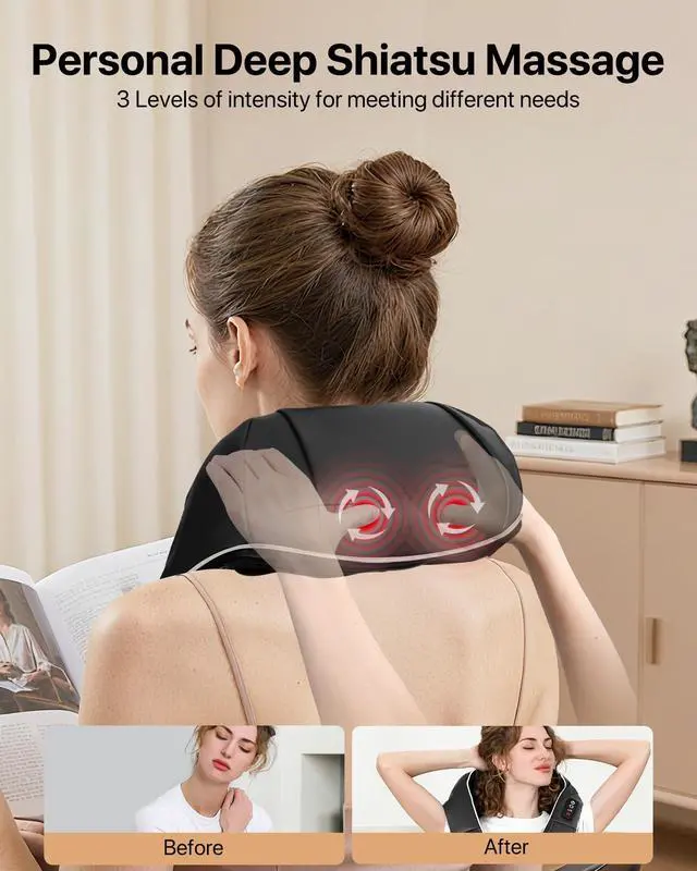 Alt view image 2 of 7 - Shiatsu Neck and Back Massager with Heat, Deep Tissue Kneading Electric Massager for Shoulder, Lumbar, and Leg Pain Relief, Self-Care Wellness Gifts for Women Men Mom Dad