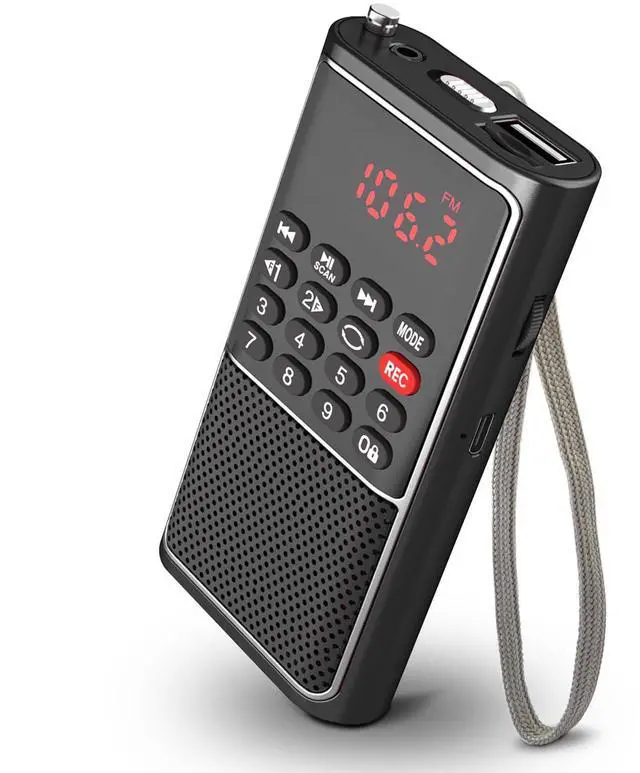 Main image of B01 Mini Portable FM Radio USB Player, TF/SD Card/USB Slot Support Mp3 Play Rec,Pocket Walkman Small Radio with Lock Key,Wristband,Rechargeable Battery Operated, Excellent Reception and Sound