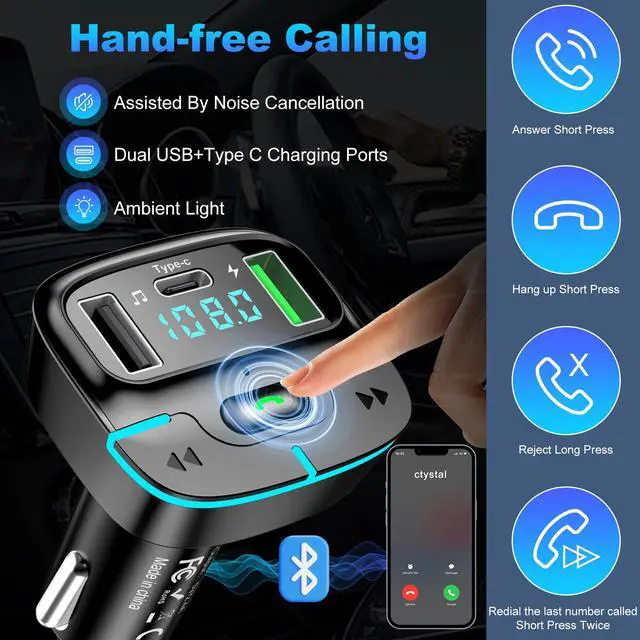 Alt view image 3 of 7 - Bluetooth Car Adapter, Wireless Radio Adapter USB C Car Charger MP3 FM Transmitter, Support U Disk/Hands Free Calling