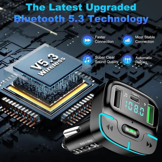Alt view image 5 of 7 - Bluetooth Car Adapter, Wireless Radio Adapter USB C Car Charger MP3 FM Transmitter, Support U Disk/Hands Free Calling