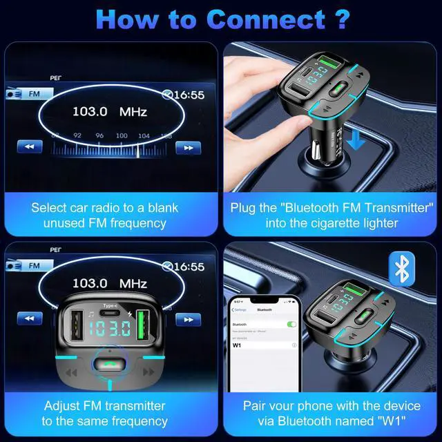 Alt view image 7 of 7 - Bluetooth Car Adapter, Wireless Radio Adapter USB C Car Charger MP3 FM Transmitter, Support U Disk/Hands Free Calling