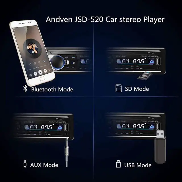 Alt view image 4 of 7 - Single Din Car Stereo Car Radio Receiver Bluetooth Hands-Free, 12V MP3 Audio Player USB Port SD Port AUX Input FM Radio, No CD/DVD Player