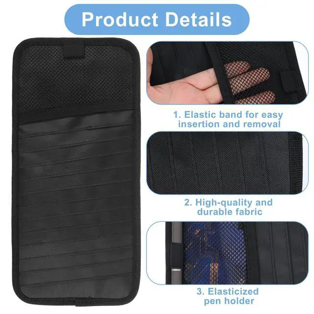 Alt view image 3 of 7 - 1 Pcs Car CD Holder, Car Sun Visor Storage DVD Disc Holders Pocket Case Organizer with 12 DVD Storage Sleeves, one Mesh Pocket, one Pen Holder, and Elastic Strap (Black)