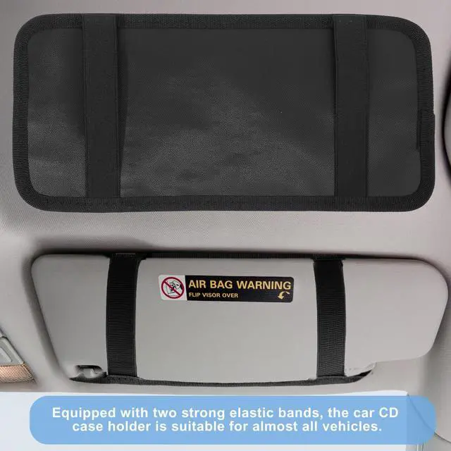 Alt view image 4 of 7 - 1 Pcs Car CD Holder, Car Sun Visor Storage DVD Disc Holders Pocket Case Organizer with 12 DVD Storage Sleeves, one Mesh Pocket, one Pen Holder, and Elastic Strap (Black)
