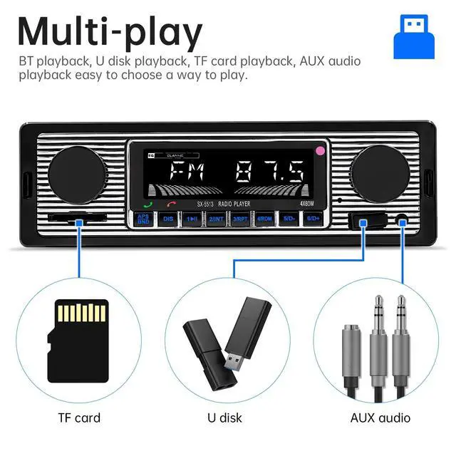 Alt view image 5 of 7 - 12V Bluetooth Car Radio MP3 Player Vehicle Stereo Audio Support FM/USB/SD/AUX with Remote Control