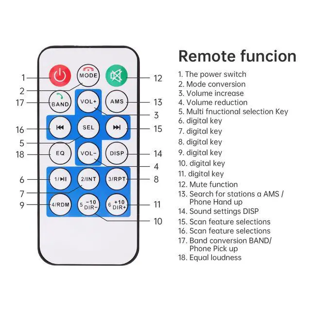 Alt view image 7 of 7 - 12V Bluetooth Car Radio MP3 Player Vehicle Stereo Audio Support FM/USB/SD/AUX with Remote Control
