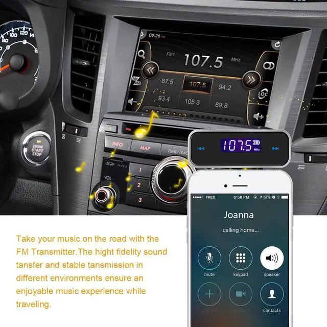 Alt view image 2 of 7 - FM Transmitter Audio Adapter Car Kit, Wireless in-Car Radio Transmitter Built-in 3.5mm Aux Port for Cars iPhone 6s 5 SE iPod iPad Smart Phones MP3 MP4 Audio Players