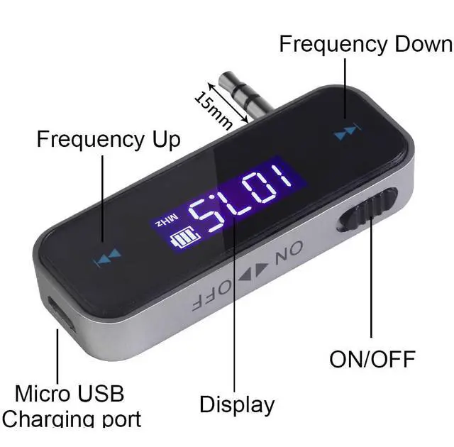 Alt view image 6 of 7 - FM Transmitter Audio Adapter Car Kit, Wireless in-Car Radio Transmitter Built-in 3.5mm Aux Port for Cars iPhone 6s 5 SE iPod iPad Smart Phones MP3 MP4 Audio Players