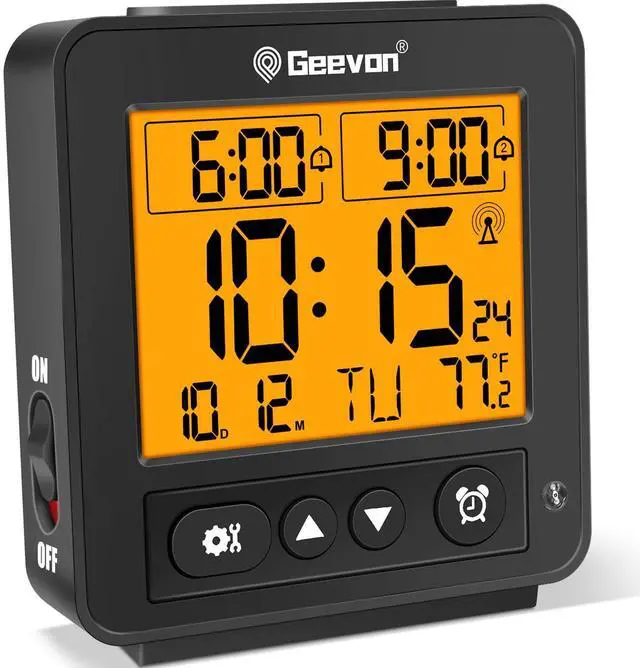 Main image of Small Atomic Travel Alarm Clock with Auto/8s Backlight, 2 Alarm Settings, Temperature, Increasing Beep Sounds Digital Atomic Travel Clock Battery Operated for Bedroom, Bedside, Black