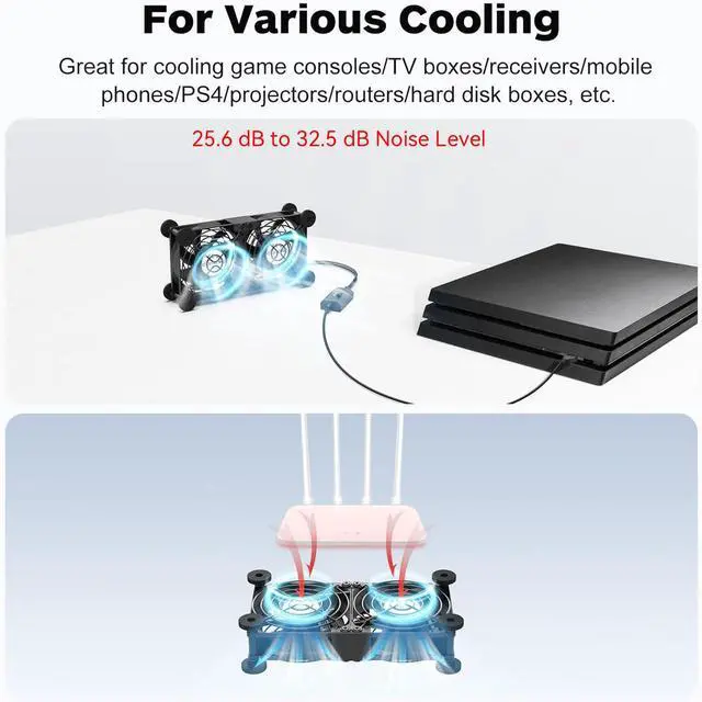 Alt view image 2 of 7 - Dual Cooling Fan Whisper Quiet 80mm USB Fan 3 Adjustable High Speed | Computer Fans, USB Port Heatsink Fans Compatible for PS4, PS5, Router, Laptop, PC, Xbox Cooling Electronics