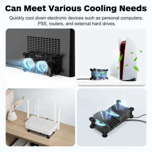 Alt view image 7 of 7 - Dual Cooling Fan Whisper Quiet 80mm USB Fan 3 Adjustable High Speed | Computer Fans, USB Port Heatsink Fans Compatible for PS4, PS5, Router, Laptop, PC, Xbox Cooling Electronics