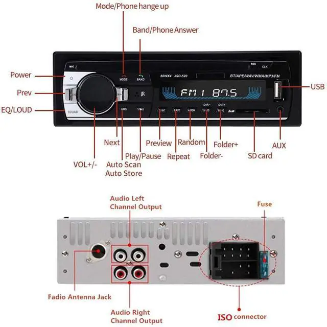 Alt view image 5 of 7 - Single Din Car Stereo Car Radio Receiver Bluetooth Hands-Free, 12V MP3 Audio Player USB Port SD Port AUX Input FM Radio, No CD/DVD Player