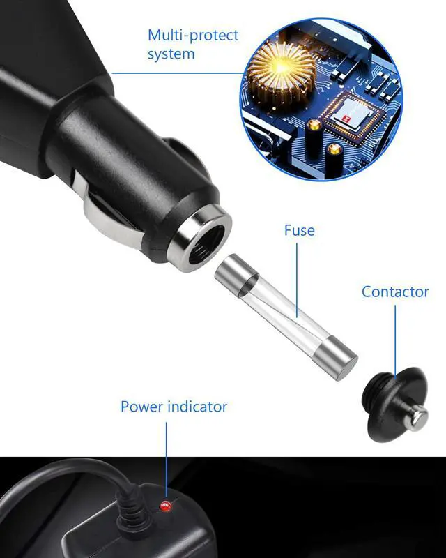 Alt view image 5 of 7 - DC 12V Car Charger for Portable DVD Player, Replacement Car Cigarette Lighter Adapter Power Cord for Sylvania/DBPOWER/UEME/HDJUNTUNKOR/DRJ Portable DVD, 6ft Extra Long (12V - 24V in)