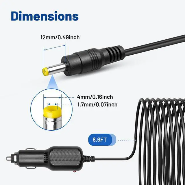 Alt view image 3 of 7 - DC 12V Car Charger for Portable DVD Player Car Cigarette Lighter Adapter Power Cord for Sylvania/DBPOWER/UEME/HDJUNTUNKOR/DRJ