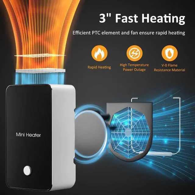 Alt view image 2 of 7 - Personal Space Heater UCAN Portable Mini Electric Space Air Warmer for Room Office Desktop Black