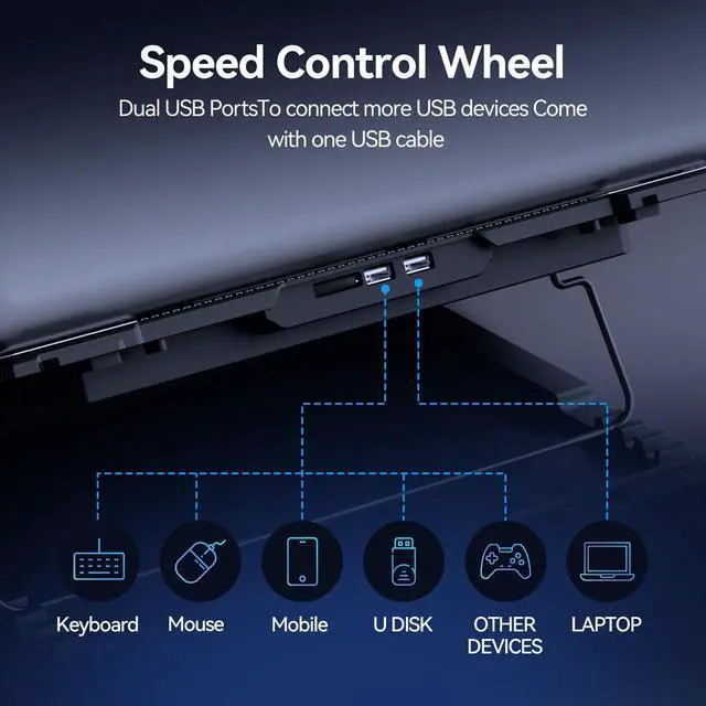Alt view image 4 of 7 - Laptop Cooling Pad with 6 Cooling Fans, Cooling Pad for Laptop Fan 13-15.6 Inch, Laptop Cooler Stand with 6 Height Adjustable, Notebook Cooler Pad with Two USB Port