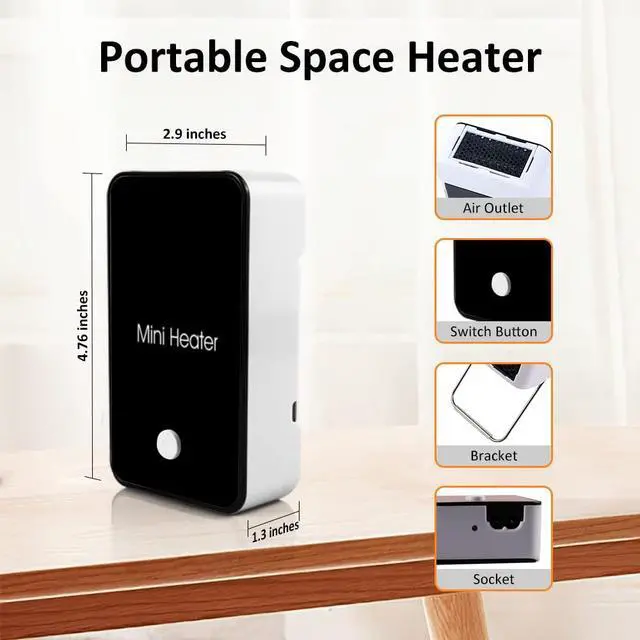 Alt view image 5 of 7 - Personal Space Heater UCAN Portable Mini Electric Space Air Warmer for Room Office Desktop Black