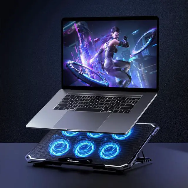 Alt view image 6 of 7 - Laptop Cooling Pad with 6 Cooling Fans, Cooling Pad for Laptop Fan 13-15.6 Inch, Laptop Cooler Stand with 6 Height Adjustable, Notebook Cooler Pad with Two USB Port