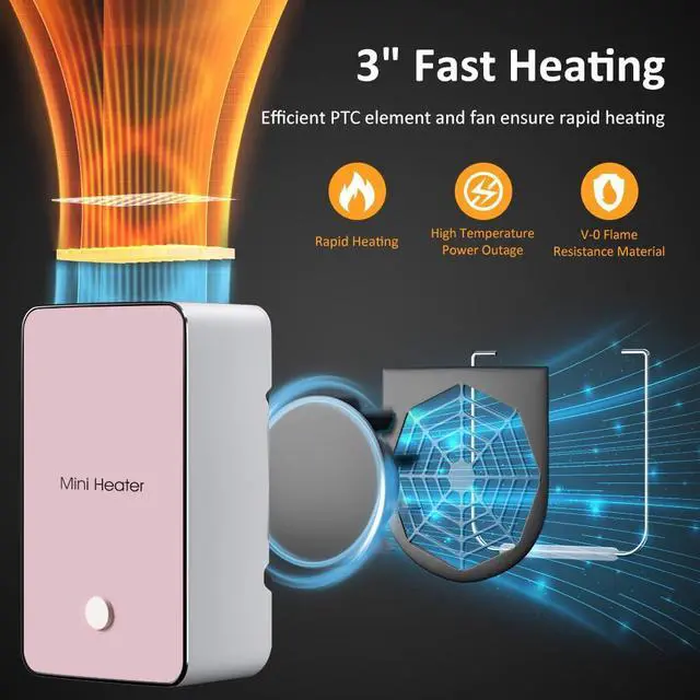 Alt view image 2 of 7 - Portable Space Heater Mini Desk Heater Electric Fan Air Warmer