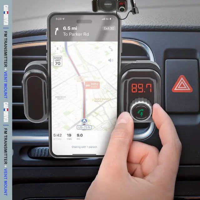 Alt view image 5 of 7 - Bluetooth FM Transmitter & Vent Phone Mount Wireless Audio Adapter with TF Card Slot, Hands-Free Calling, USB Charging Port, Siri Compatible, Universal Car Radio Receiver