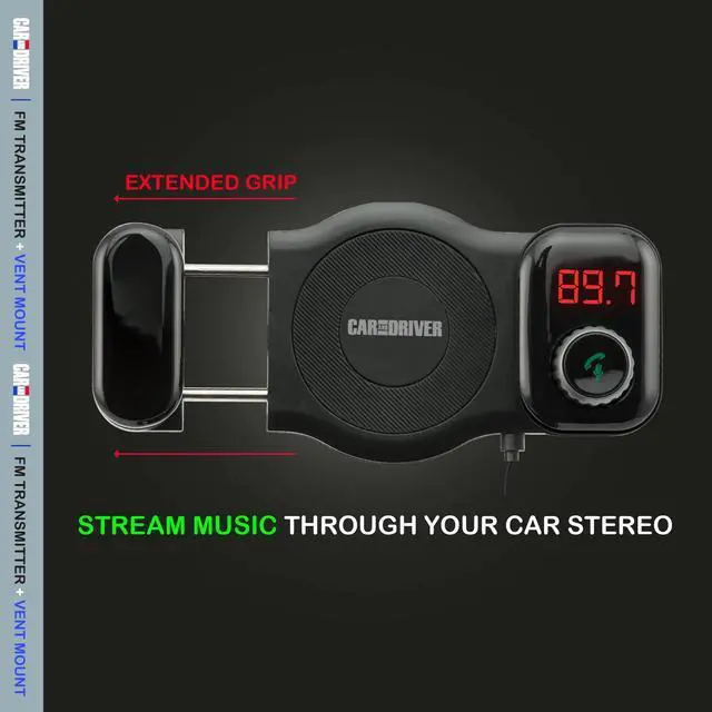 Alt view image 2 of 7 - Bluetooth FM Transmitter & Vent Phone Mount Wireless Audio Adapter with TF Card Slot, Hands-Free Calling, USB Charging Port, Siri Compatible, Universal Car Radio Receiver