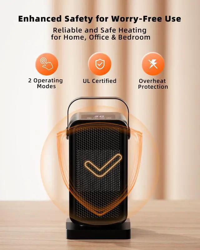 Alt view image 5 of 7 - Small Space Heater for Indoor Use, Fast Heating Portable Desk Heater, Dual Power Modes, Timer & Overheat Protection Personal Space Heater for Bedroom, Office, Home