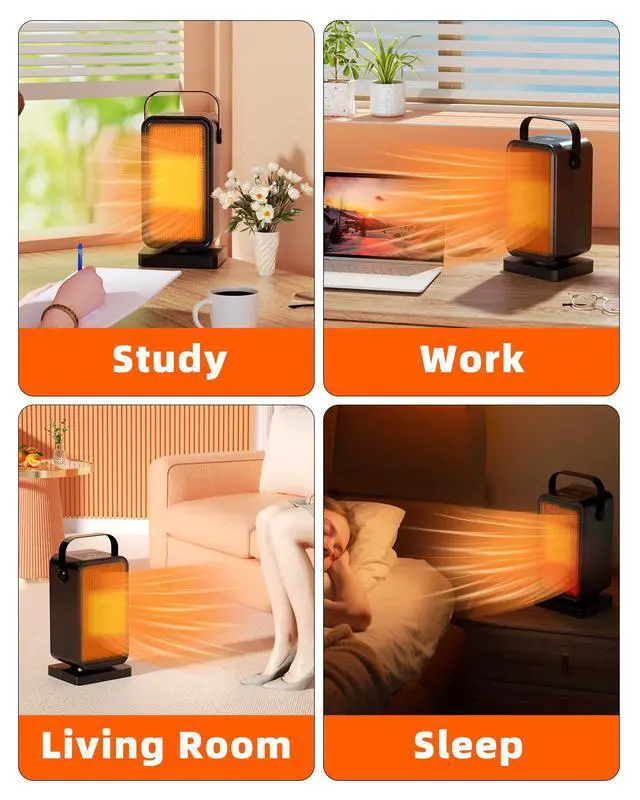 Alt view image 6 of 7 - Small Space Heater for Indoor Use, Fast Heating Portable Desk Heater, Dual Power Modes, Timer & Overheat Protection Personal Space Heater for Bedroom, Office, Home