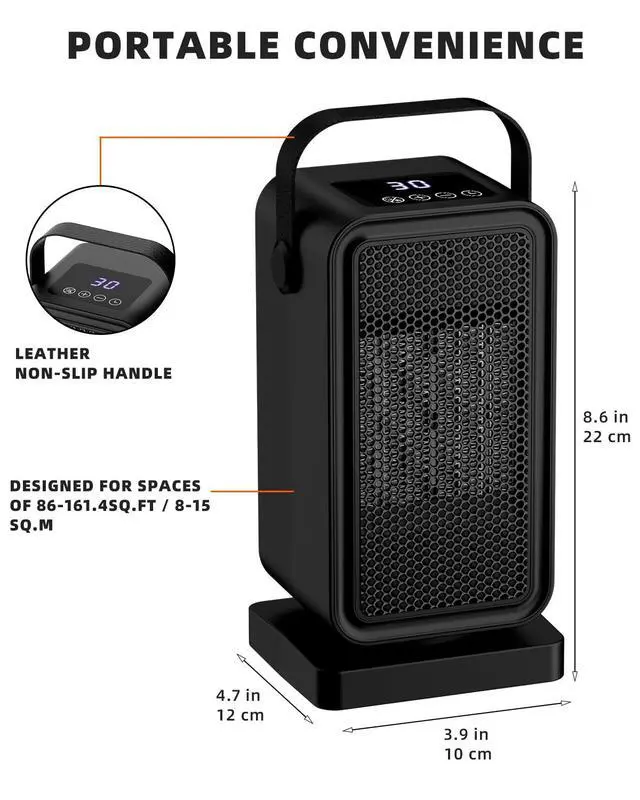 Alt view image 7 of 7 - Small Space Heater for Indoor Use, Fast Heating Portable Desk Heater, Dual Power Modes, Timer & Overheat Protection Personal Space Heater for Bedroom, Office, Home