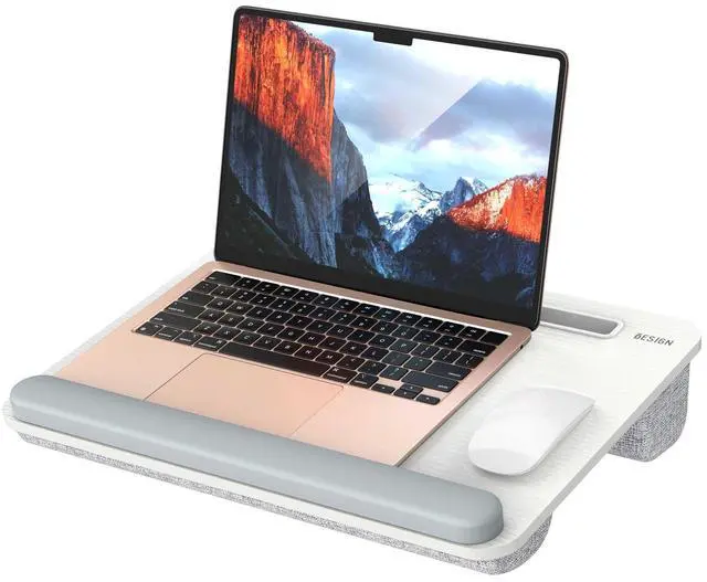 Main image of LT08 Laptop Stand, Portable Lap Desk with Pillow Cushion, Fits up to 14 inch Laptop, with Anti-Slip Strip for Desk, Sofa & Bed, White and Gray