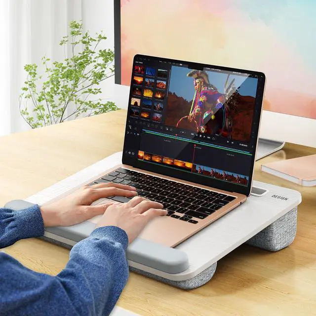 Alt view image 2 of 7 - LT08 Laptop Stand, Portable Lap Desk with Pillow Cushion, Fits up to 14 inch Laptop, with Anti-Slip Strip for Desk, Sofa & Bed, White and Gray