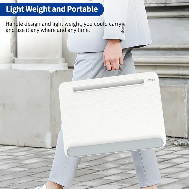 Alt view image 4 of 7 - LT08 Laptop Stand, Portable Lap Desk with Pillow Cushion, Fits up to 14 inch Laptop, with Anti-Slip Strip for Desk, Sofa & Bed, White and Gray
