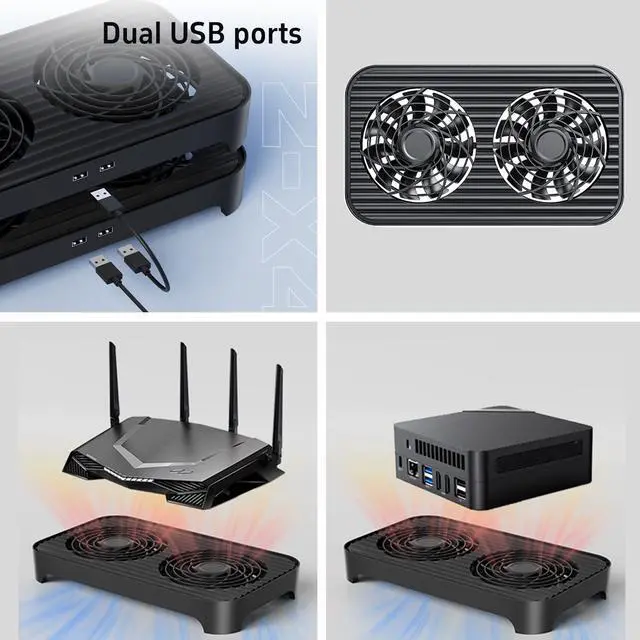 Alt view image 5 of 7 - Network Devices Cooling Solution USB Dual Fan, Large Airflow USB Quiet Computer Fan Portable Compatible for Router TV Receiver DVR PlayStation Xbox Computer Cabinet Cooling