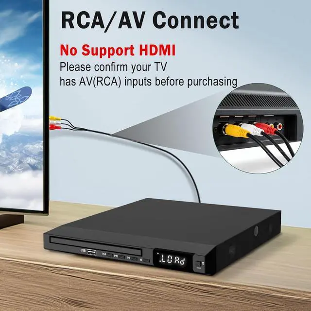 Alt view image 2 of 7 - Region Free DVD Player for TV with AV Port, Compact CD/DVD Players for Home, DVD Player with Remote Control Support RCA/AV Connect, USB Input, Microphone Jack, PAL/NTSC (NOT Support HDMI)