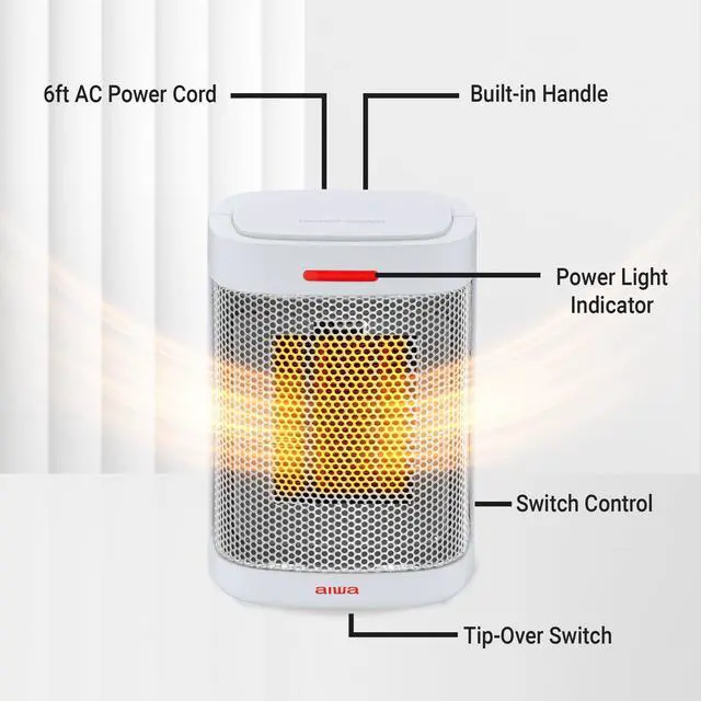 Alt view image 2 of 7 - Ceramic Space Heater, 500W Mini Portable Indoor Electric Heater with Handle, Easy Single Switch, Overheat Protection & Tip-Over Auto-Shutoff, ETL Certified, 6 ft UL Cord (White, 1 Pack)