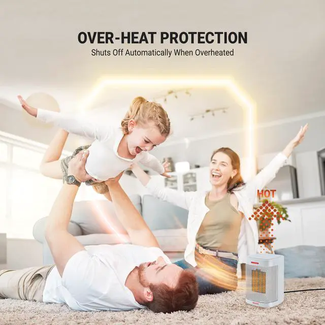Alt view image 3 of 7 - Ceramic Space Heater, 500W Mini Portable Indoor Electric Heater with Handle, Easy Single Switch, Overheat Protection & Tip-Over Auto-Shutoff, ETL Certified, 6 ft UL Cord (White, 1 Pack)
