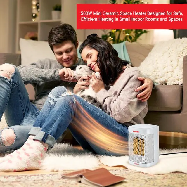 Alt view image 5 of 7 - Ceramic Space Heater, 500W Mini Portable Indoor Electric Heater with Handle, Easy Single Switch, Overheat Protection & Tip-Over Auto-Shutoff, ETL Certified, 6 ft UL Cord (White, 1 Pack)