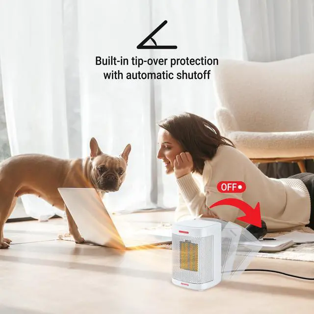 Alt view image 7 of 7 - Ceramic Space Heater, 500W Mini Portable Indoor Electric Heater with Handle, Easy Single Switch, Overheat Protection & Tip-Over Auto-Shutoff, ETL Certified, 6 ft UL Cord (White, 1 Pack)