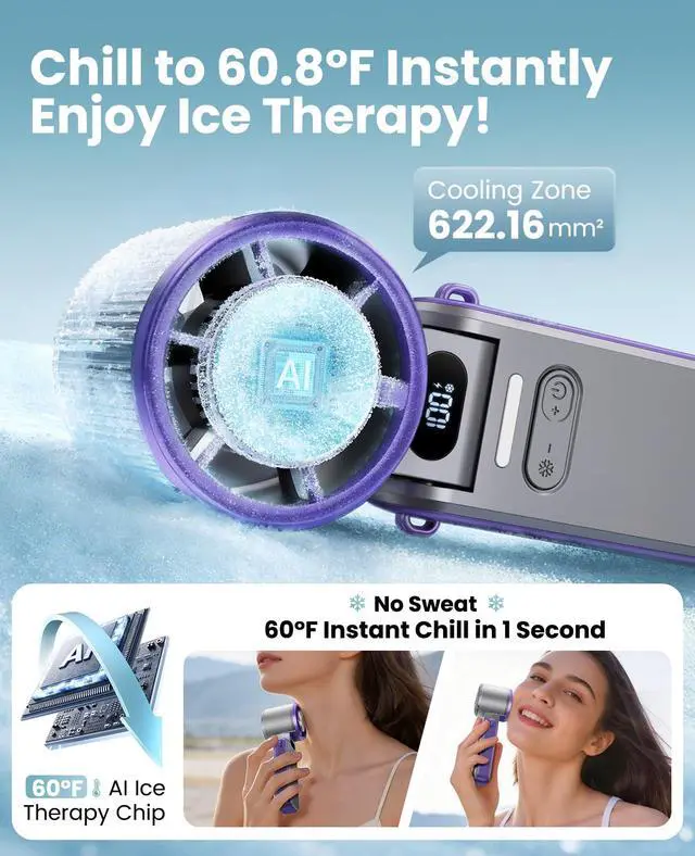 Alt view image 2 of 7 - Portable Handheld Turbo Fan with Ice Cooling, Rechargeable Personal Fan, Up to 15Hrs Cooling, 100 Speeds 25000RPM Powerful Portable Fan for Travel Outdoor,120° Adjustable, LED Display (Grey)