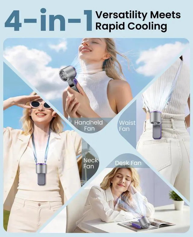 Alt view image 4 of 7 - Portable Handheld Turbo Fan with Ice Cooling, Rechargeable Personal Fan, Up to 15Hrs Cooling, 100 Speeds 25000RPM Powerful Portable Fan for Travel Outdoor,120° Adjustable, LED Display (Grey)