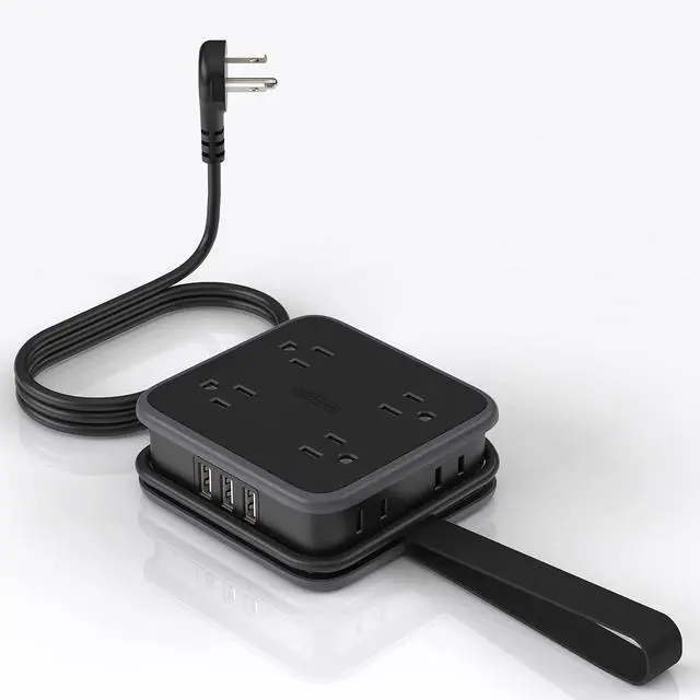 Main image of Flat Plug Power Strip, 5 ft Extension Cord with 8 Widely Outlets and 3 USB Ports, 3 Side Outlet Extender, Wall Mount, Overload Potection, Compact Power Strip for Home, Dorm Room Essentials
