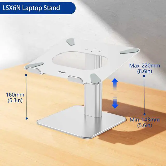 Alt view image 4 of 7 - LSX6N Laptop Stand, Ergonomic Adjustable Notebook Riser, Computer Holder, Laptop Mount Compatible with 10-15.6" Laptops, Silver